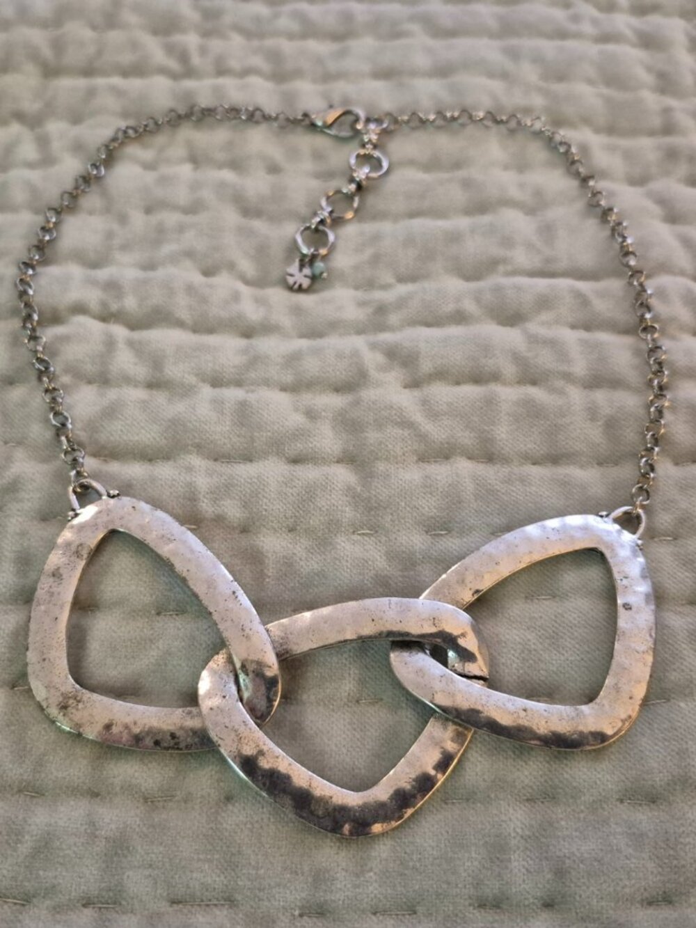 Lucky Brand Interlocking Triangle Necklace in Hammered Silver